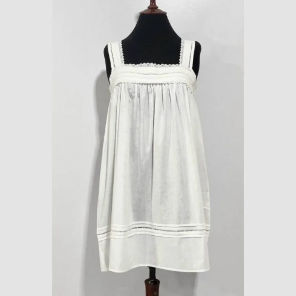 Women's White Cotton Sleeveless Nightgown - Breathable Sleep Dress